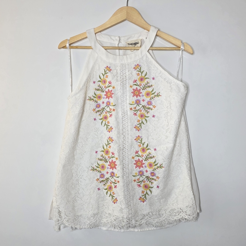 Savannah Jane white and colorful floral halter tank top in Excellent condition - Picture 1 of 7